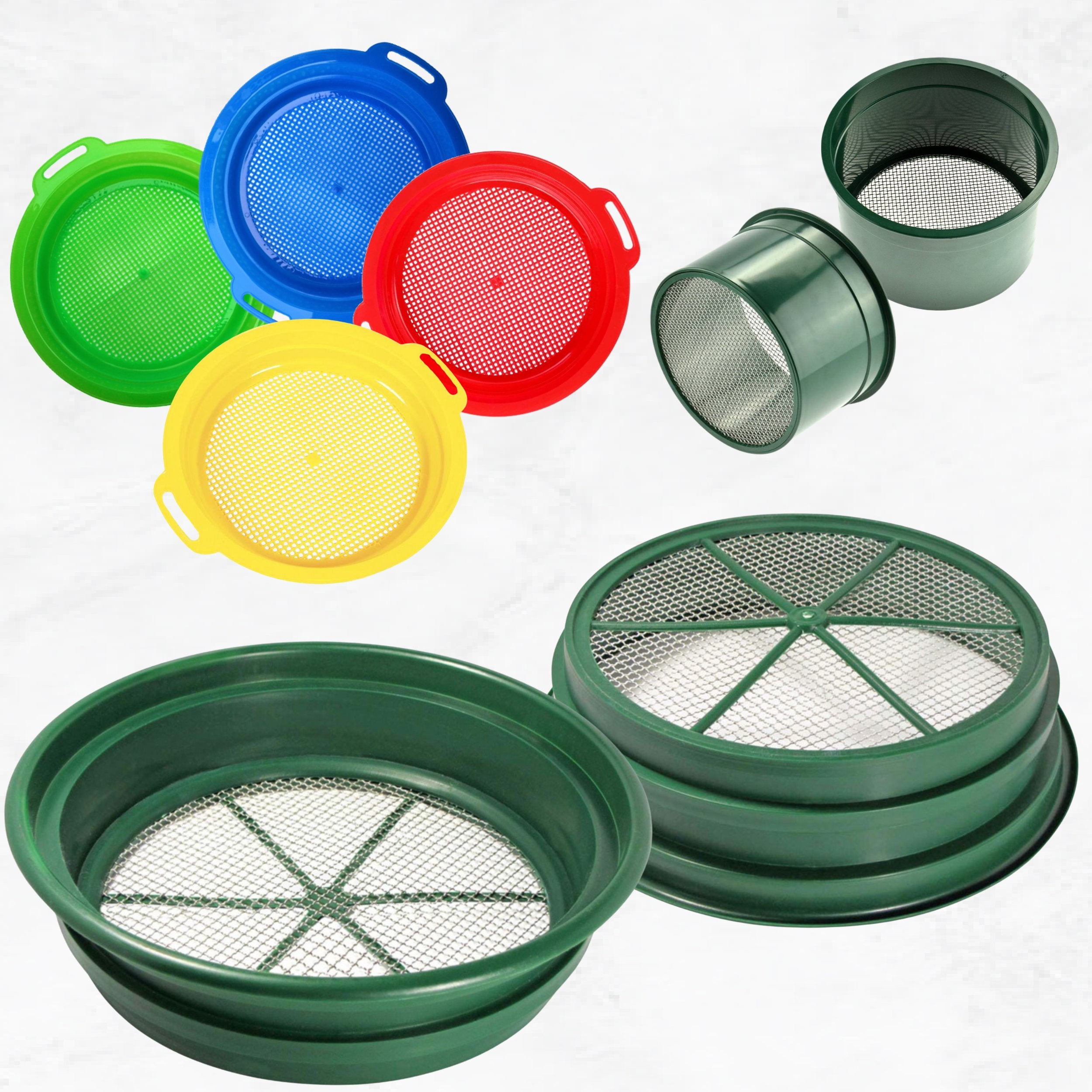 Plastic Sieves for Gem Screening | 1/8 " Steel-Mesh Classifiers | 10 & 30 Mesh Small Classifying Screens | Stackable Screens