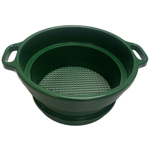 1/4" Mesh Classifier | 6" Deep | Green Plastic Screen With Handle | Stackable Sifting Pan