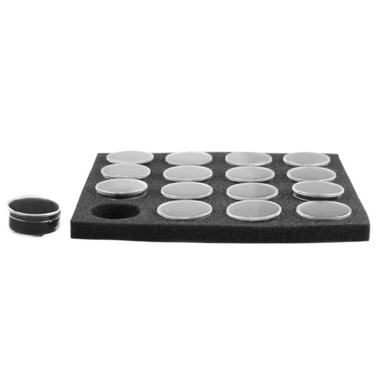 16 Piece Round Gem Holders with Snap on Lids in Black Foam