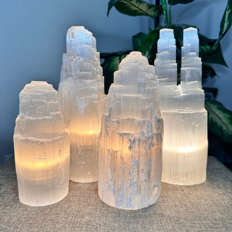 Selenite Lamp with Cord & Bulb | 8", 10", 12" or 14"