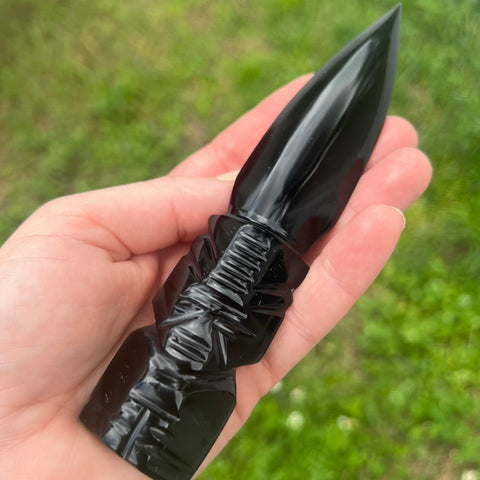 Hand-Carved Obsidian Letter Opener | "Dragon Glass" Knife | 6"