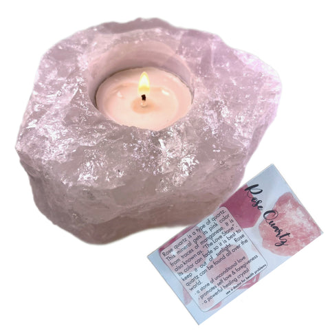 Rose Quartz Candle Holder | Tealight & Information Card