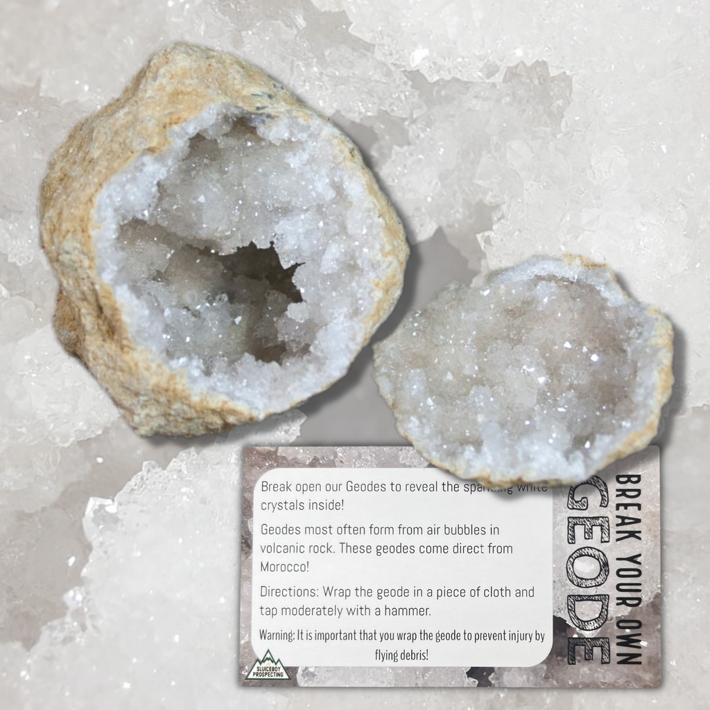 Break Your Own Geodes! BOX SET WITH HAMMER  Raw, Uncut Crystal Geode –  Sluiceboy Prospecting LLC